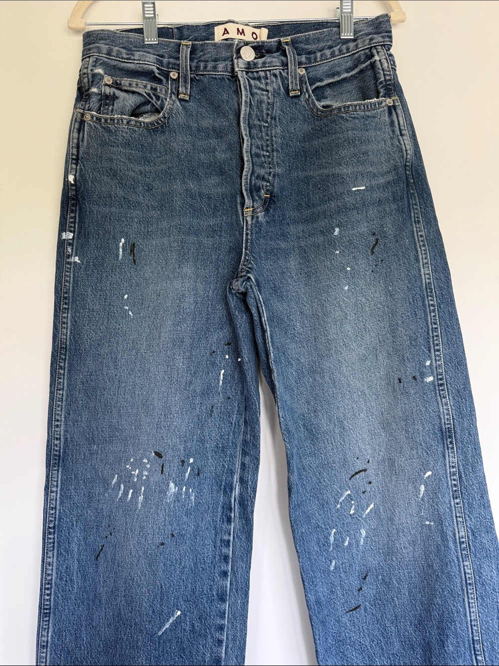 AMO Blue Paint-Splatter Straight Leg Jeans - Picture 4 of 8